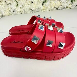Red Studded Women's Sandals